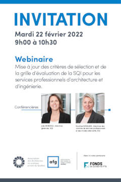 Mise à jour des critères de sélection et de la grille d’évaluation de la SQI pour les services professionnels d’architecture et d'ingénierie