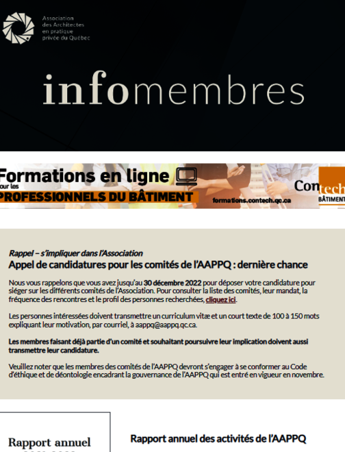 Appel de candidatures | Rapport annuel 2022 | Nouveaux membres | Joyeuses fêtes | etc. |