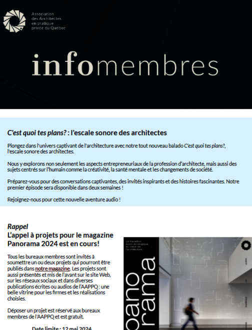 C'est quoi tes plans?  | Participez aux webinaires AAPPQ | Panorama | Mise à jour des membres | etc.|