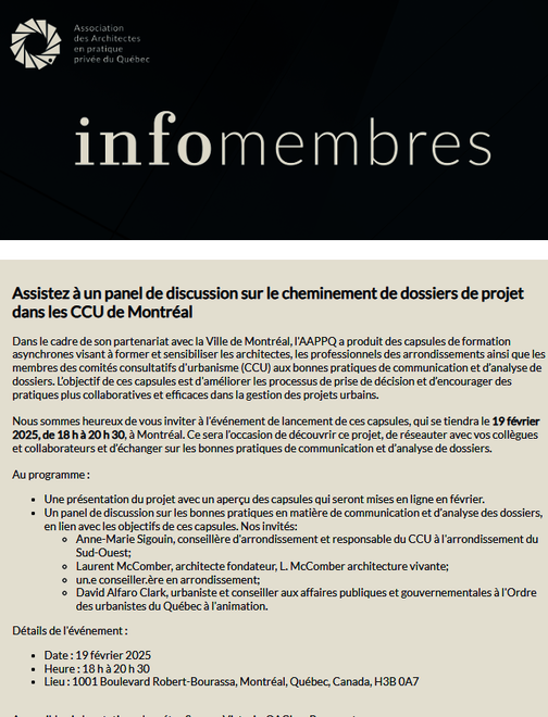 CCU à Montréal : panel de discussion | PL79 | Webinaire IA | Entrevue : cybersécurité | JAS
