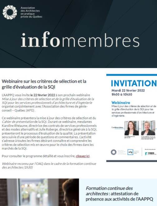 Nouveau webinaire | Attestation OAQ | Coffre numérique | Nouveaux membres | Etc.