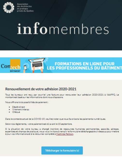 Renouvellement d'adhésion | Programmation 2020-2021 | Webinaires | Sondages