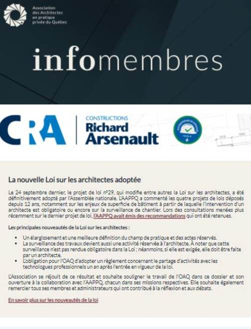 Loi sur les architectes | PL66 | Journées de la culture | Diagnostics BIM