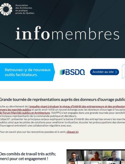 Grande tournée auprès des donneurs d’ouvrage publics | Comités de travail | Nouveaux membres | etc